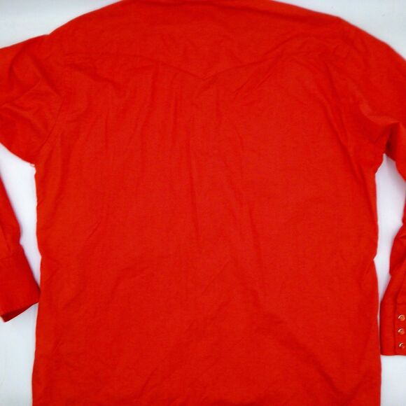 Wrangler Pearl Snap Button Red Shirt Cowboy Cut 1980s Regular Fit XLong Tails - Picture 8 of 11